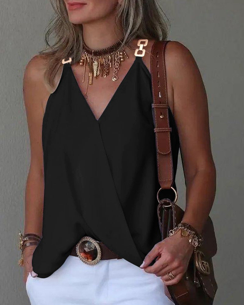 2023 Summer Minimalist V-Neck Print Top for Women