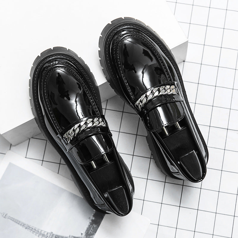Glossy Patent Leather Thick Sole Casual Loafers