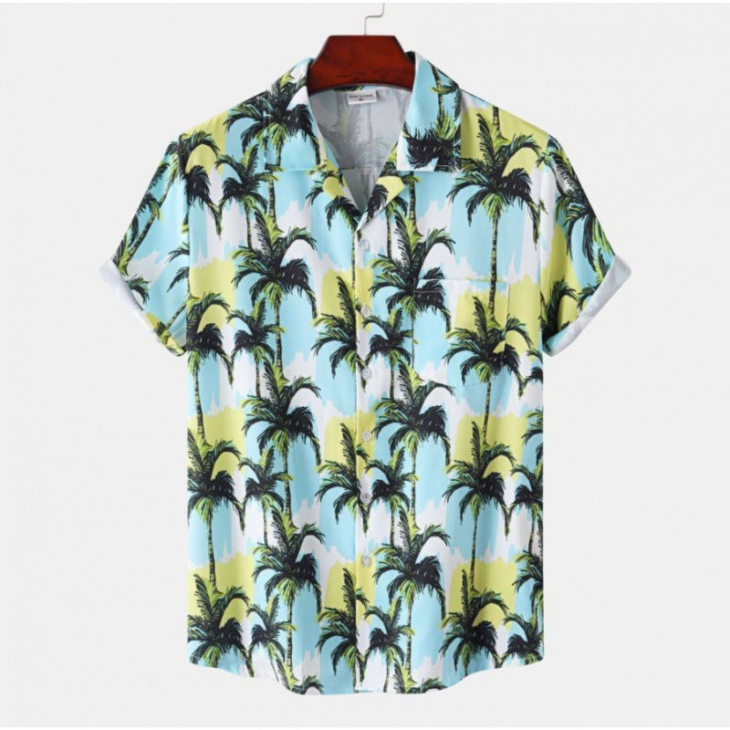 Men's Short Sleeve Hawaiian Print Shirt for Summer