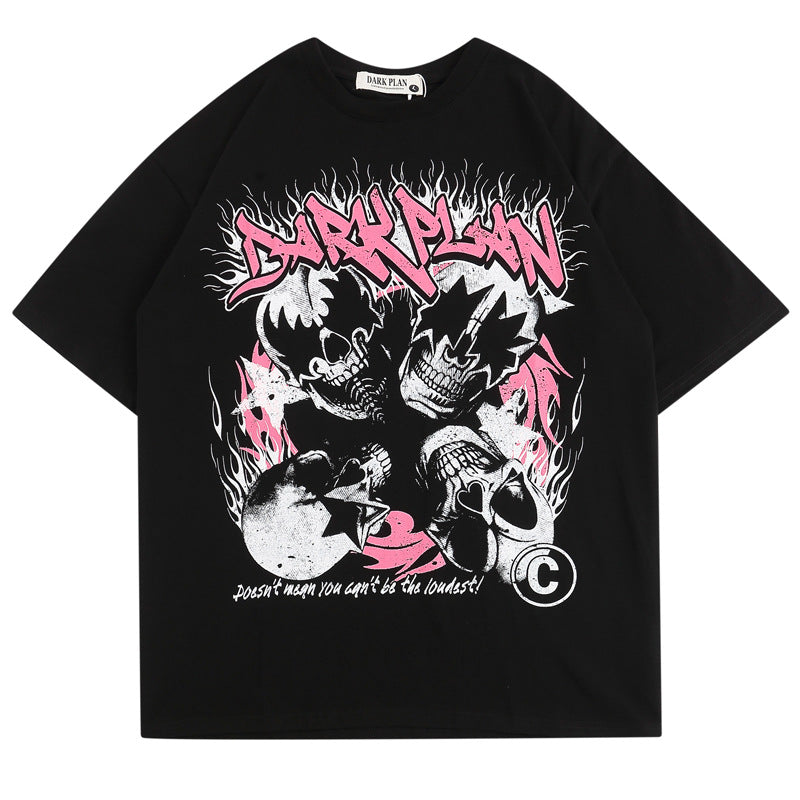 American High Street Skull Graffiti Print T-Shirt for Men
