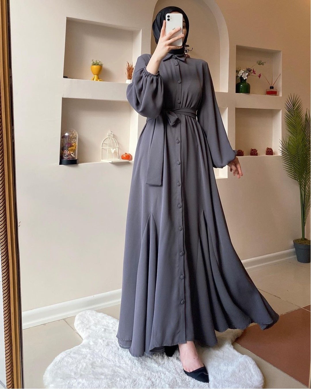Evarisluxe Solid Color Dress for Muslim Women