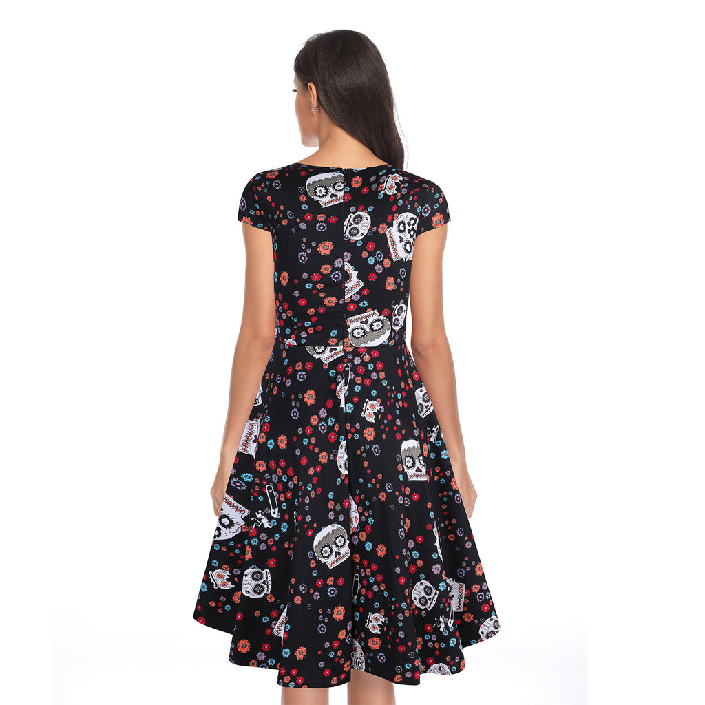 2019 Summer Vintage Hepburn Style Floral Dress