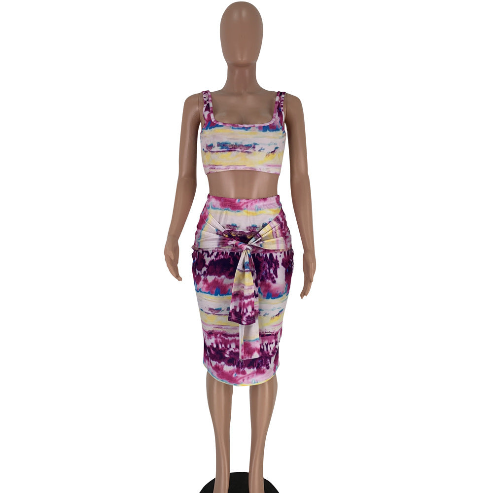 DN8241 Summer Tie-Dye Camisole Dress Set for Women