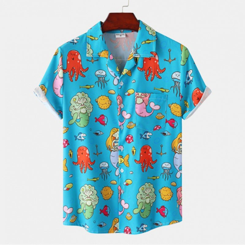 Men's Short Sleeve Hawaiian Print Shirt for Summer