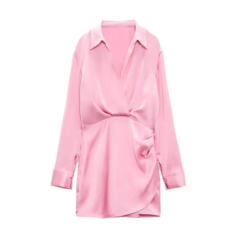 2024 Spring/Summer Satin Long Sleeve Dress for Women