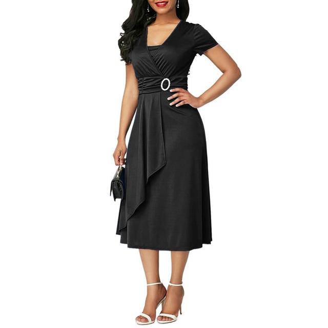 Asymmetrical Hemline V-Neck Evening Party Dress