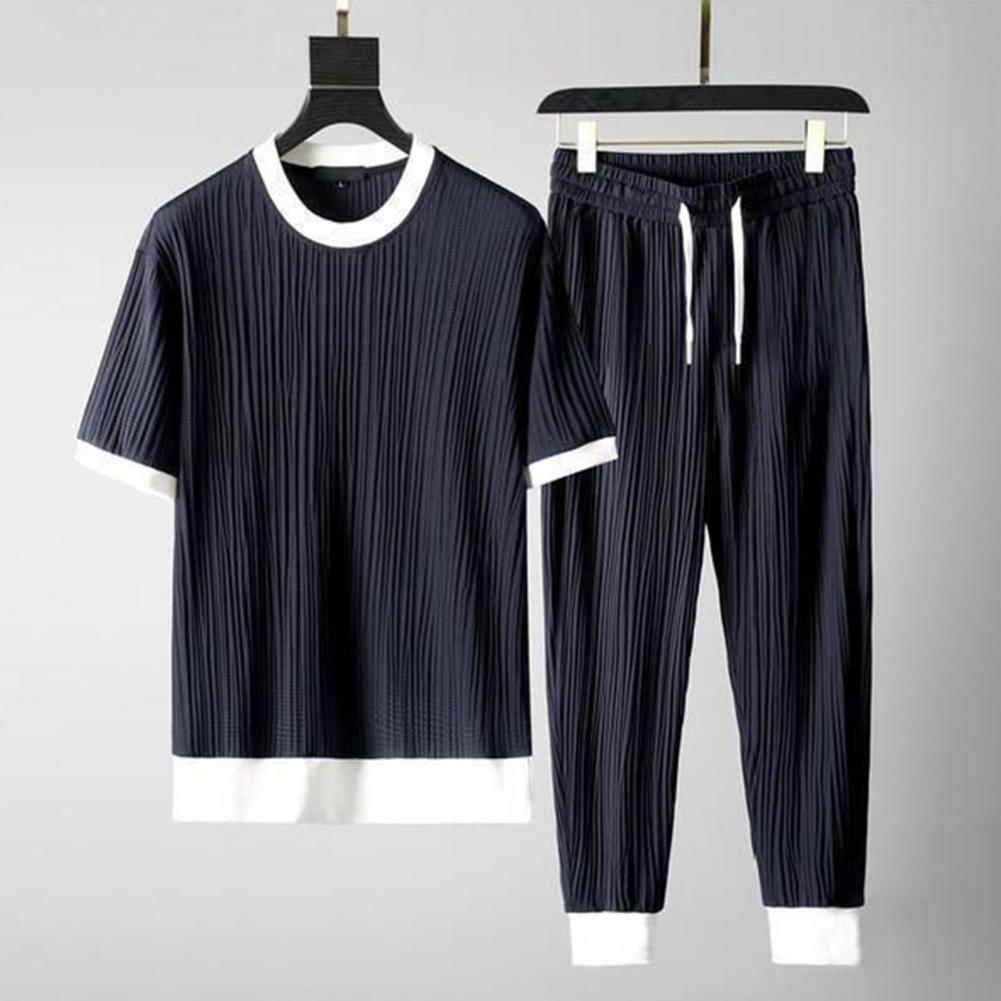 Men's Summer Outfit: Solid Color Top & Pants Set