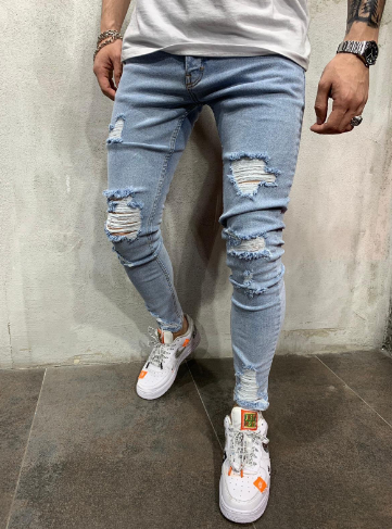 Slim-fit Ripped Stretch Denim Trousers for Men