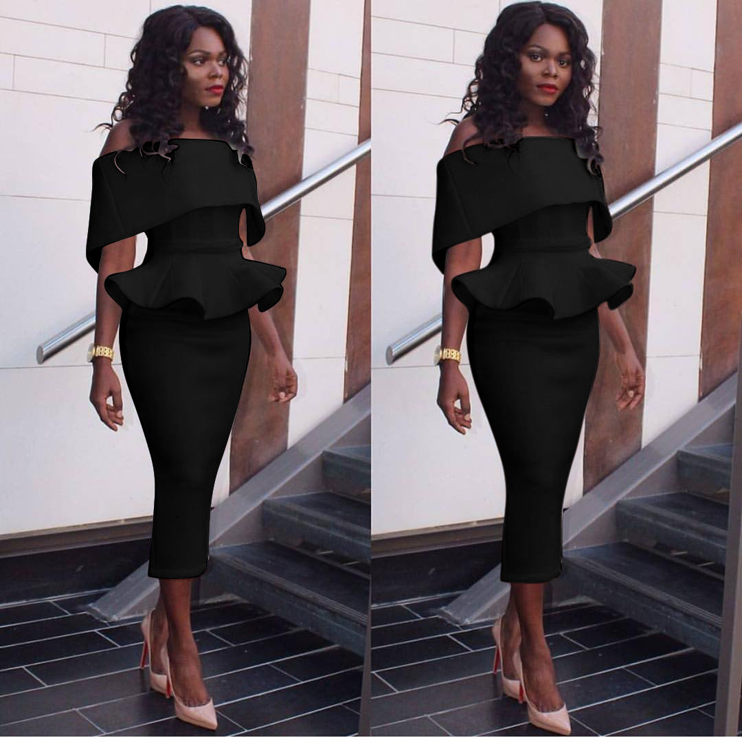 Evarisluxe Off-Shoulder Bodycon Midi Dress