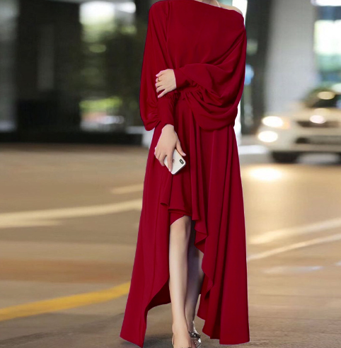 Creative Irregular Solid Color Dress for Women