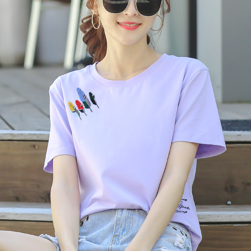 Summer Loose Cotton T-Shirt for Women - Short Sleeve