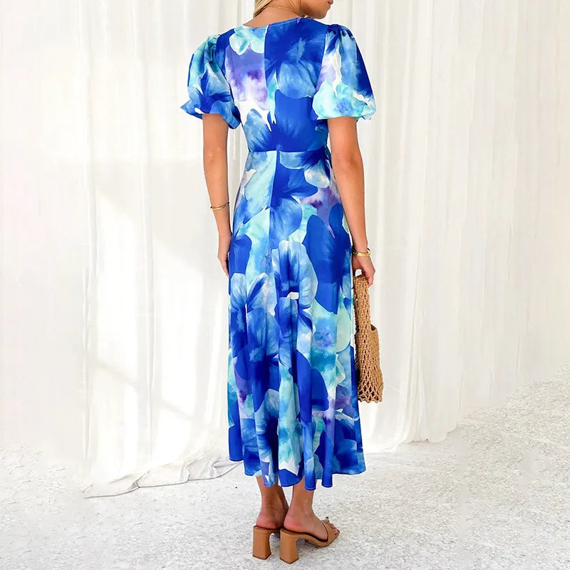 Summer Gradient V-Neck Mid Waist Dress