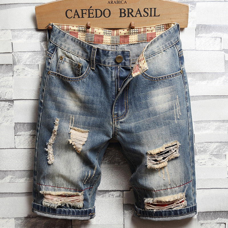 Korean Trend Slim Patch Five-Point Pants for Men
