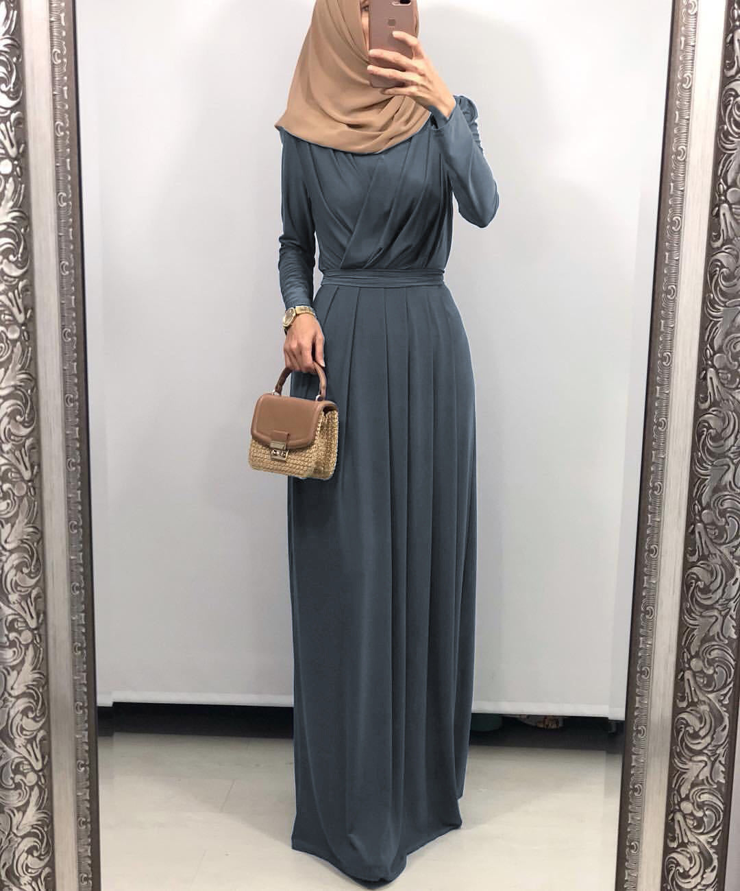 The Ligne Pure Solid Long Modest Dress | Evarisluxe