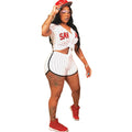 Striped Letter Baseball Jersey Two-Piece Set for Women