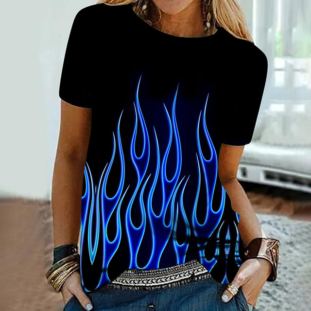 Colorful Flame 3D Print Oversized Summer T-Shirt for Women