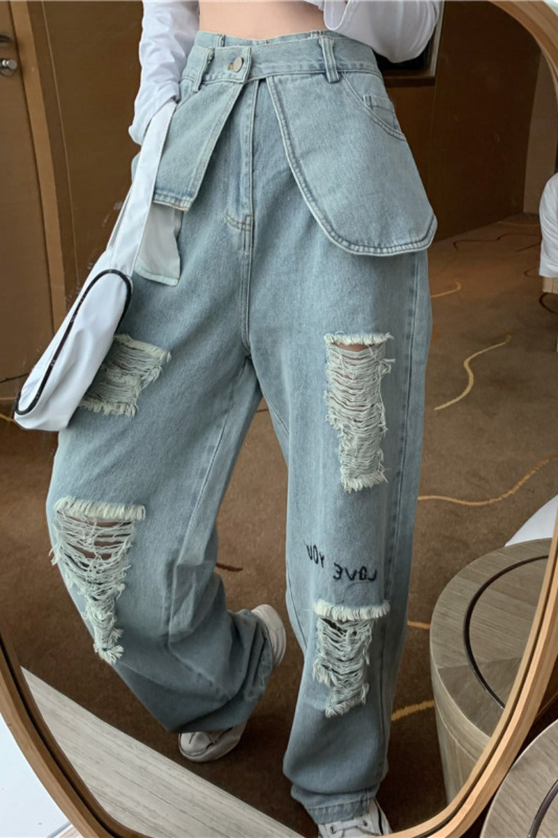 High-Waisted Ripped Dad Jeans for Women (Summer)