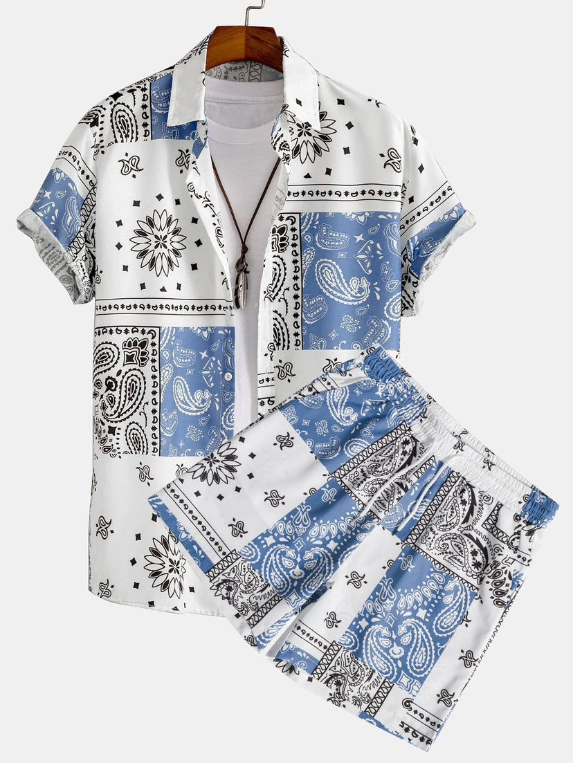Men's Casual 3D Printed Hawaiian Shirt and Shorts Set