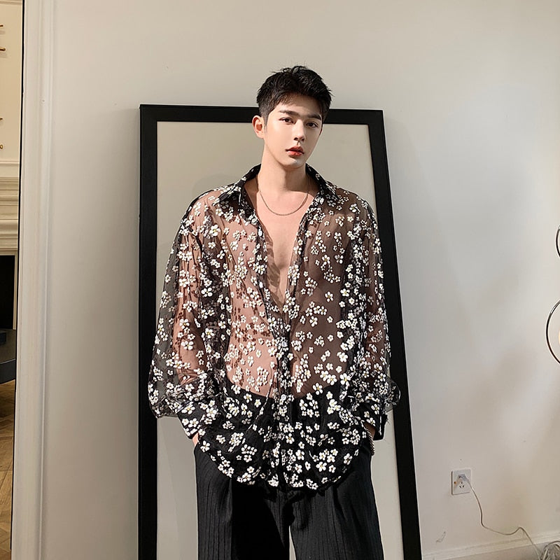 2020 Summer Men's Casual Hollow Flower Shirt
