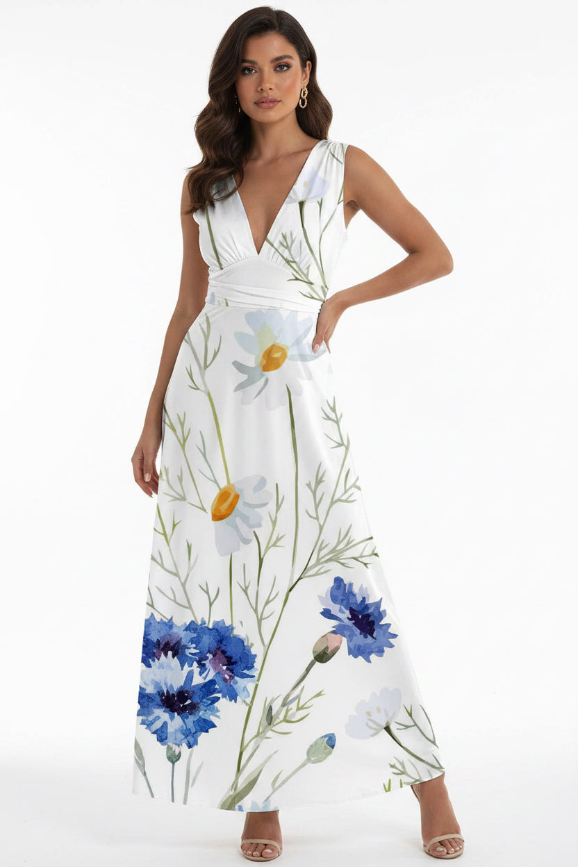 Evarisluxe Floral Boho Ruched Maxi Dress