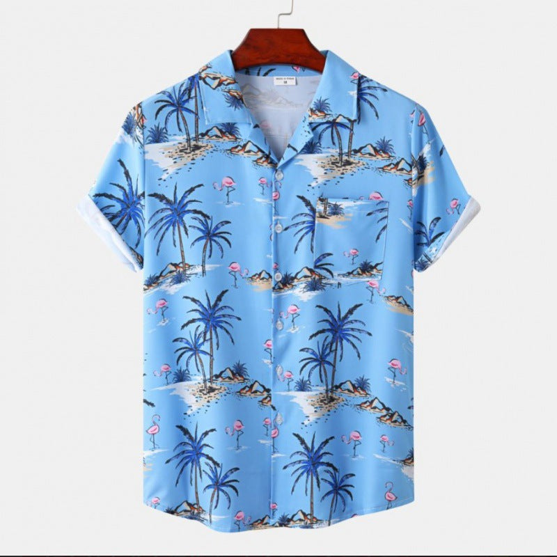 Men's Short Sleeve Hawaiian Print Shirt for Summer