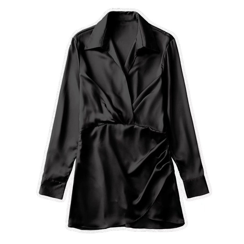 2024 Spring/Summer Satin Long Sleeve Dress for Women