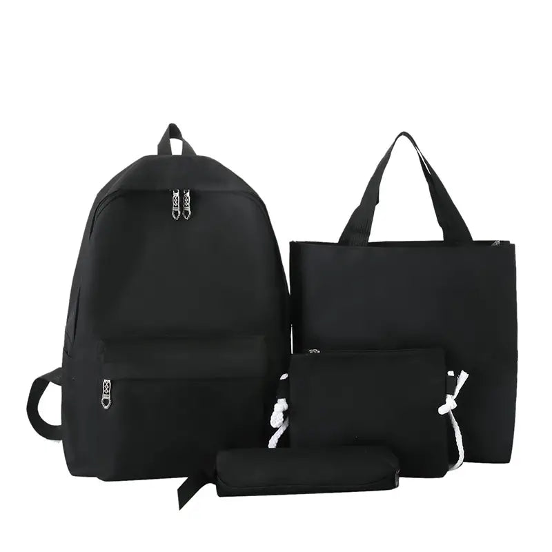 4-Piece Solid Color Backpack Set for Students