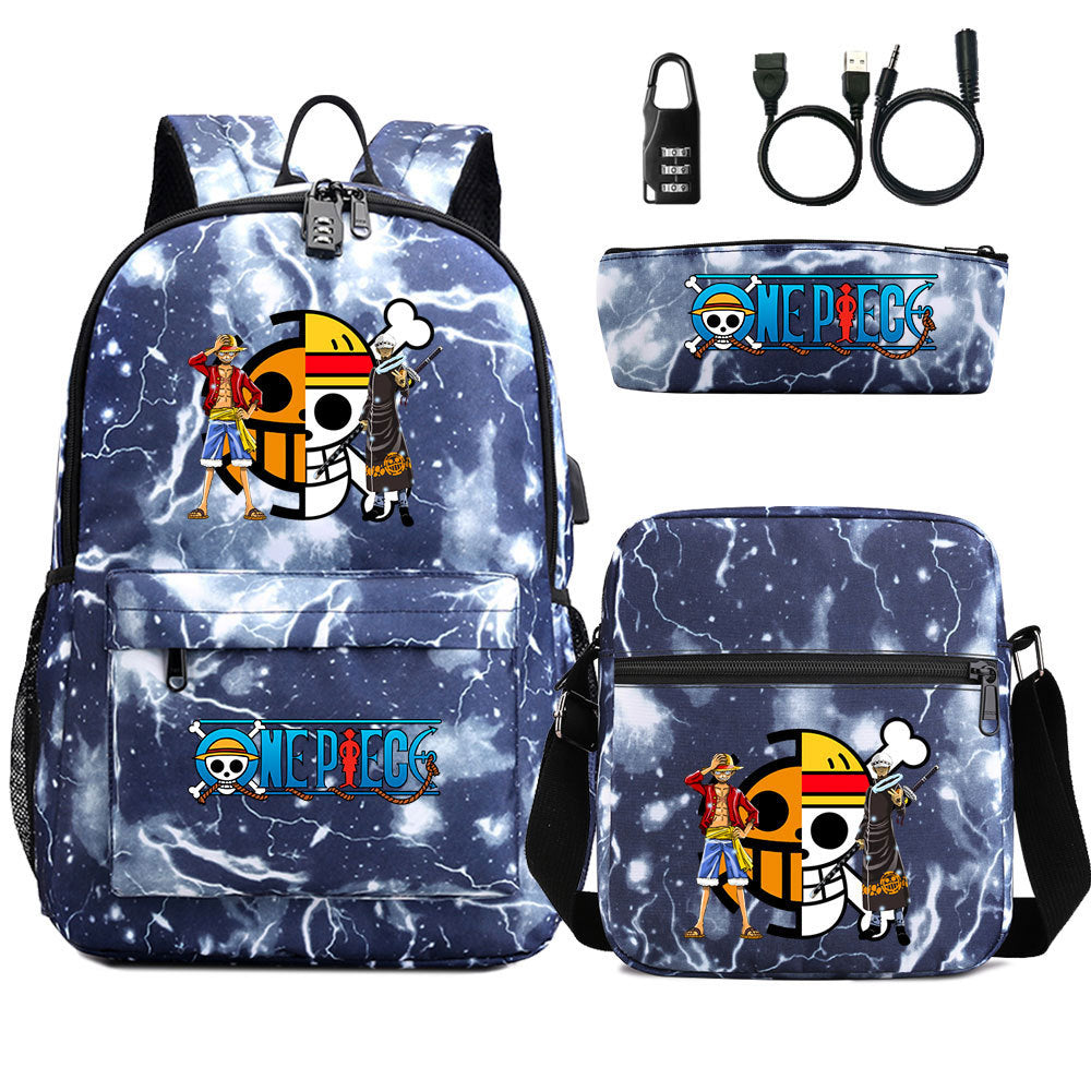 Cartoon One Piece USB Password Lock Backpack Set