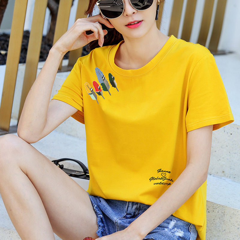 Summer Loose Cotton T-Shirt for Women - Short Sleeve