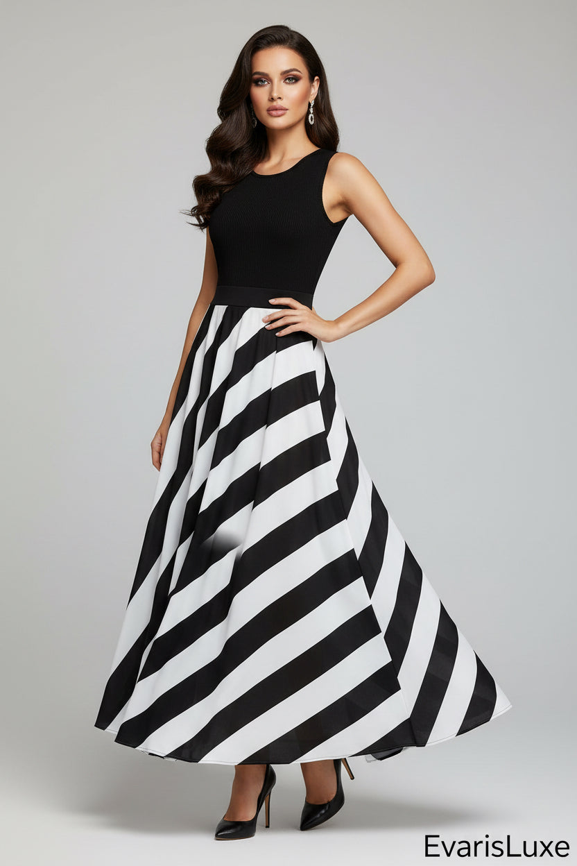 Black and white striped dress on a white background