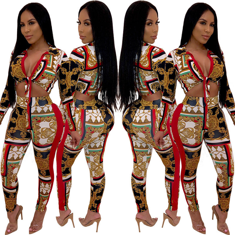 Women's Fashion Digital Print Casual Two-Piece Set