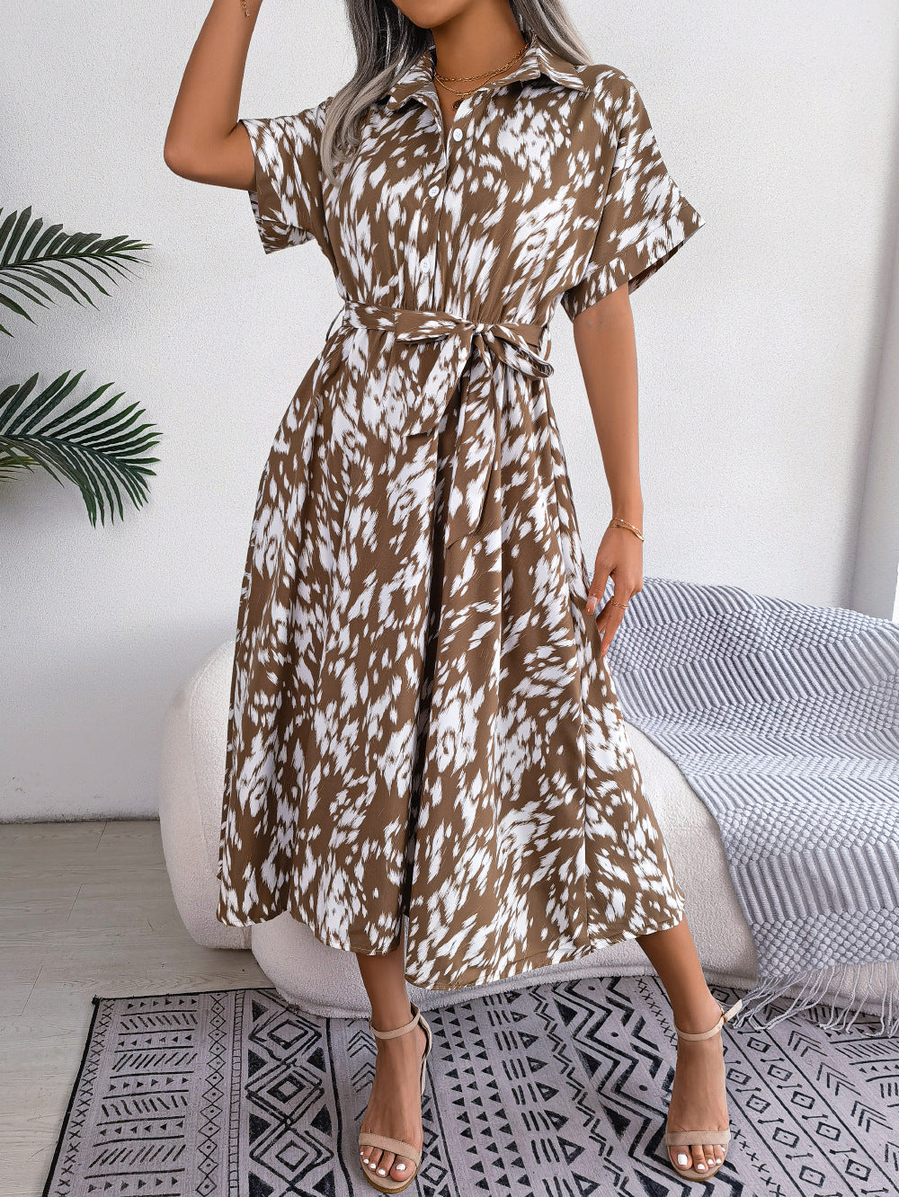2024 Spring/Summer Leopard Print Shirt Dress for Women