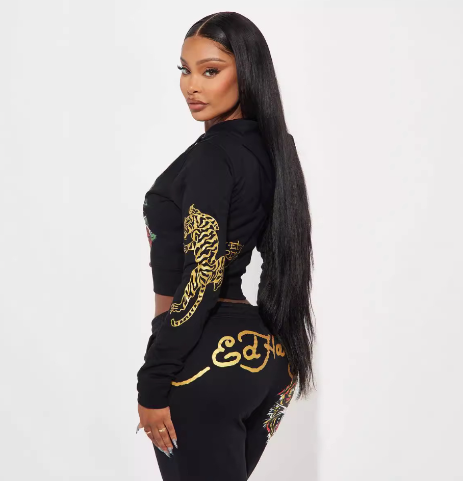 Painted Zipper Print Two-Piece Lounge Set