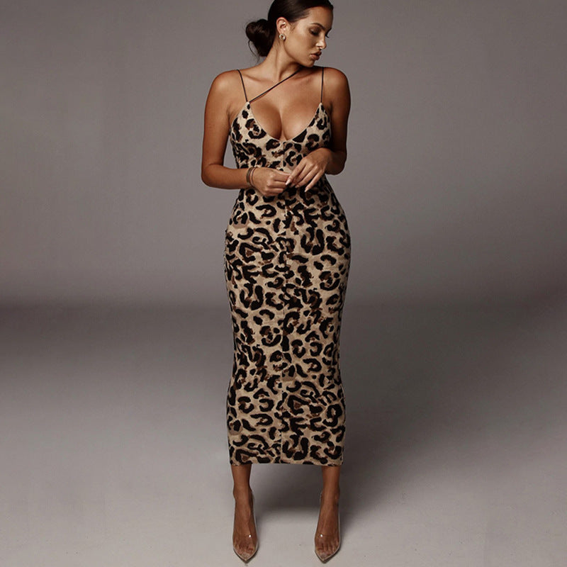 Spring V-Neck Snake Print Midi Dress