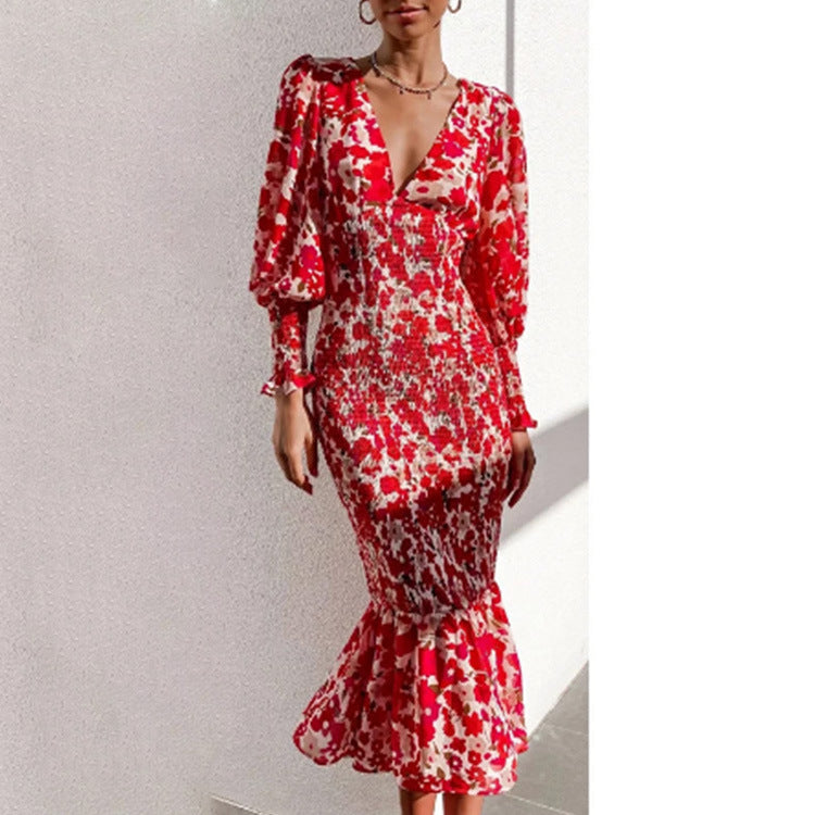 2023 Spring V-Neck Fitted Mermaid Dress for Women