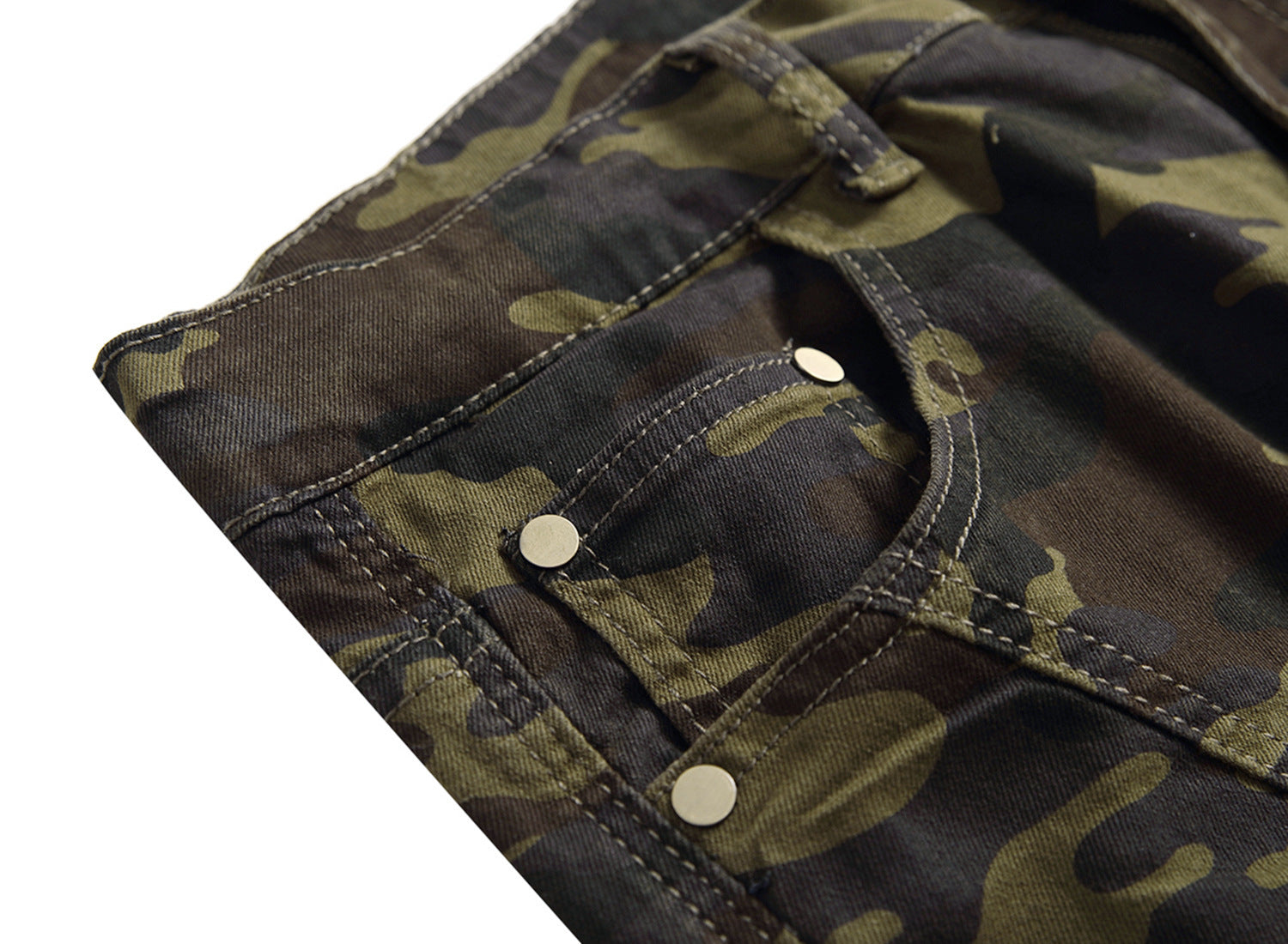 Slim Fit Camouflage Cargo Jeans for Men in Army Green