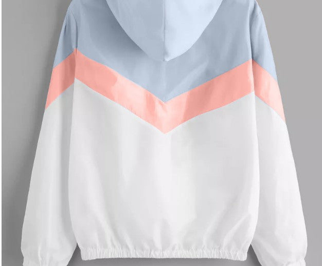 Color-Blocked Long Sleeve Hooded Jacket for Women