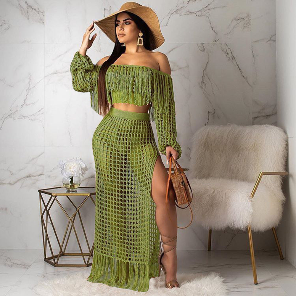 Casual Fringe Beach Skirt Two-Piece Set for Women