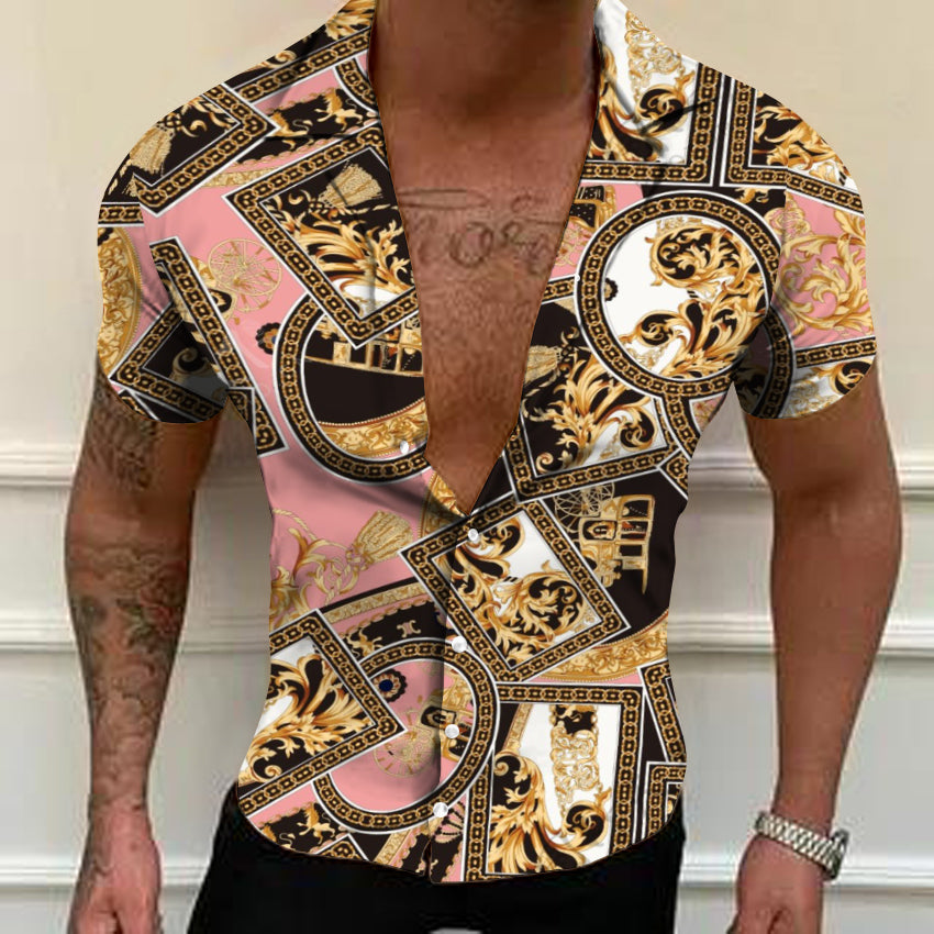 Men's Casual Summer Hawaiian Print Short Sleeve Shirt