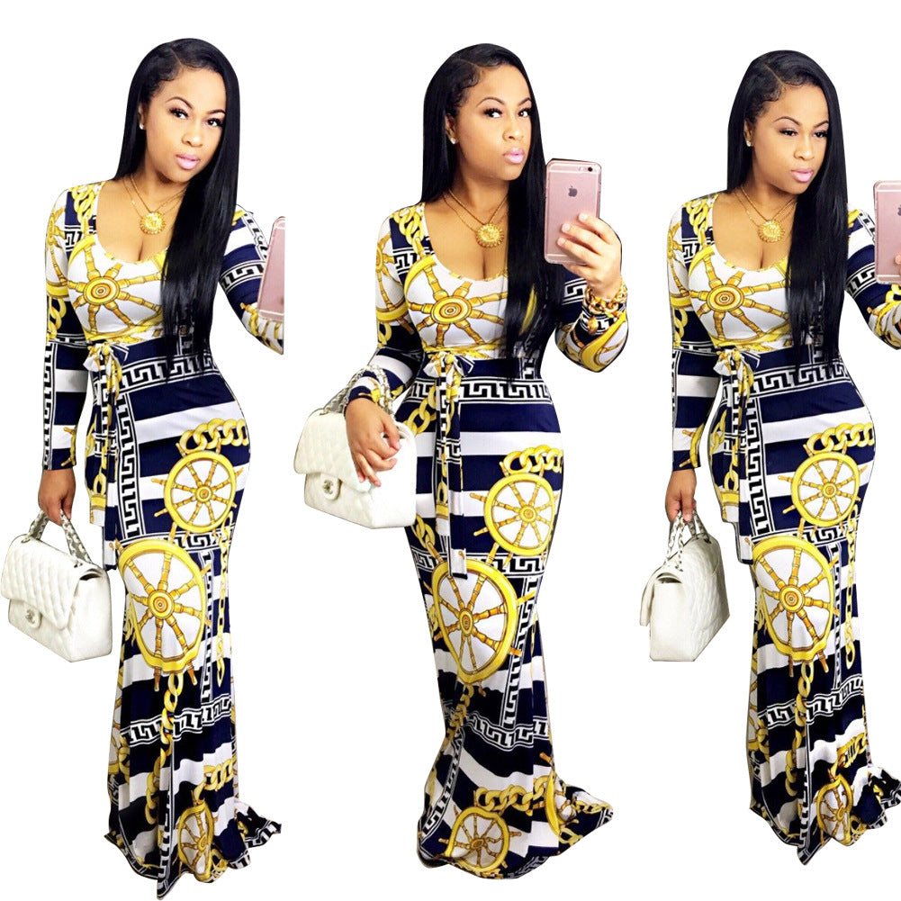 The Rayure Digit Print Long Sleeve Dress | Evarisluxe