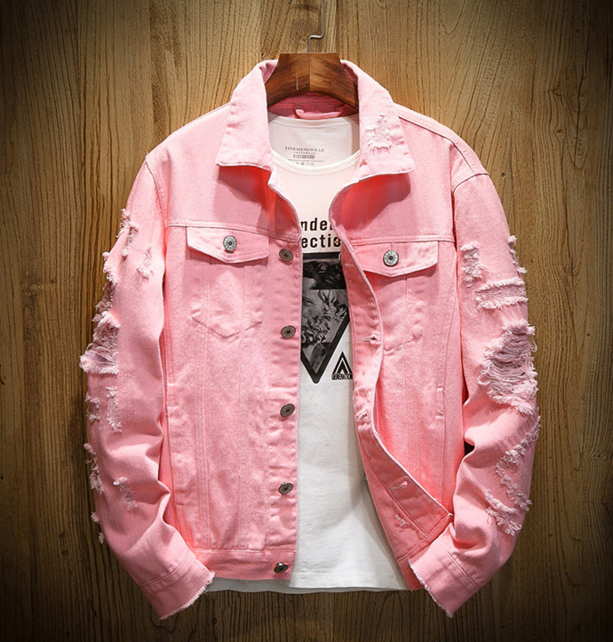Loose Fit Ripped Denim Jacket for Men