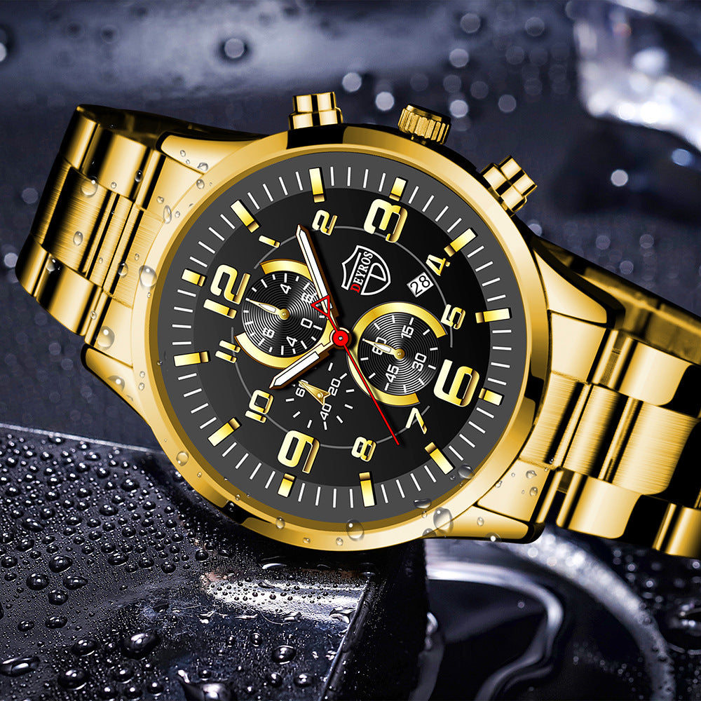DEYROS Gold Watch for Men with Luminous Calendar
