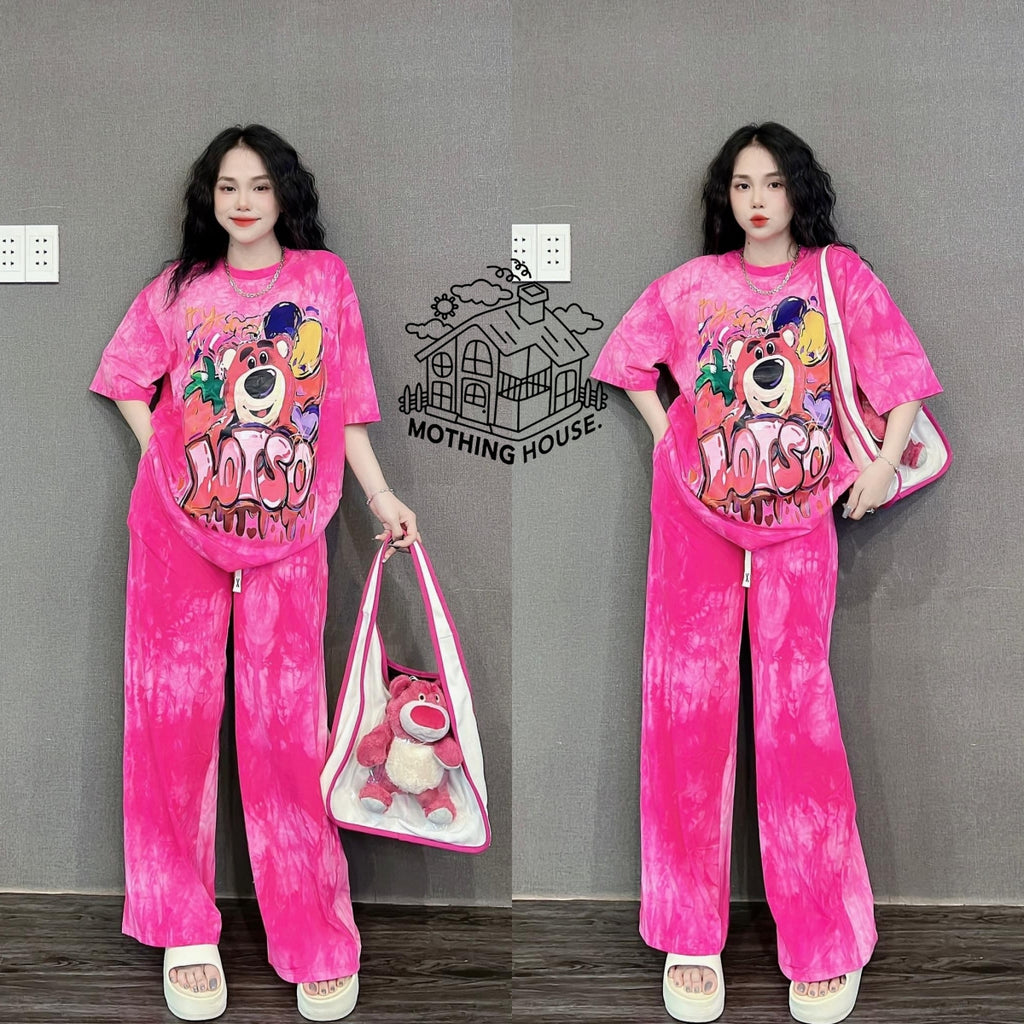 Summer Loose Cartoon Print Two-Piece Set for Women