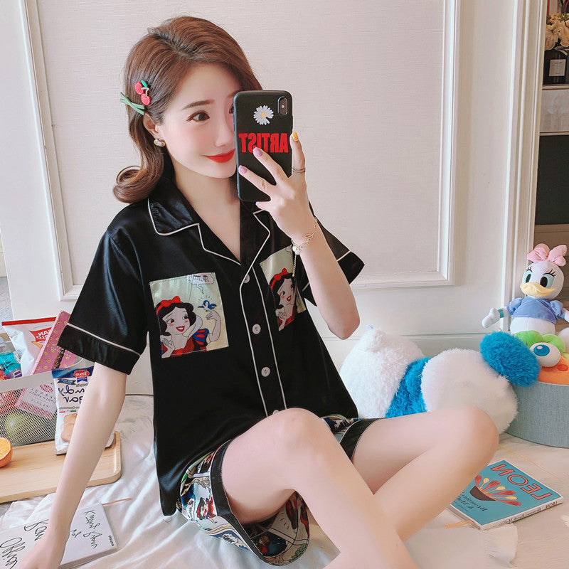 Summer Silk Pajamas for Women - Cute Short Sleeve Set