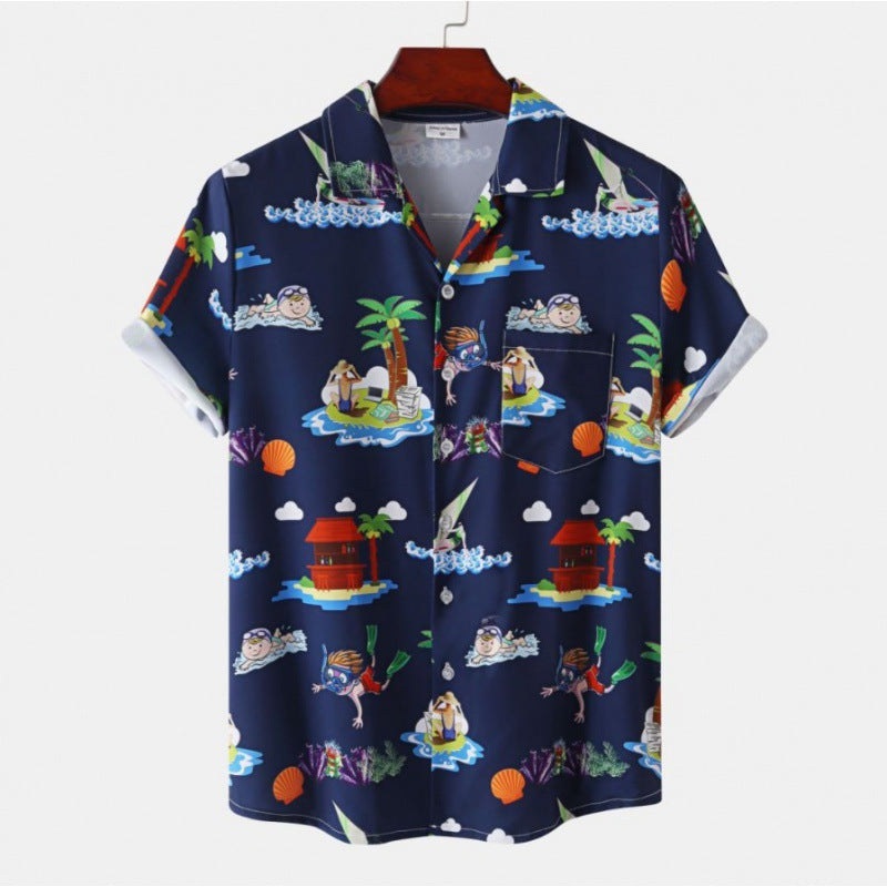 Men's Short Sleeve Hawaiian Print Shirt for Summer