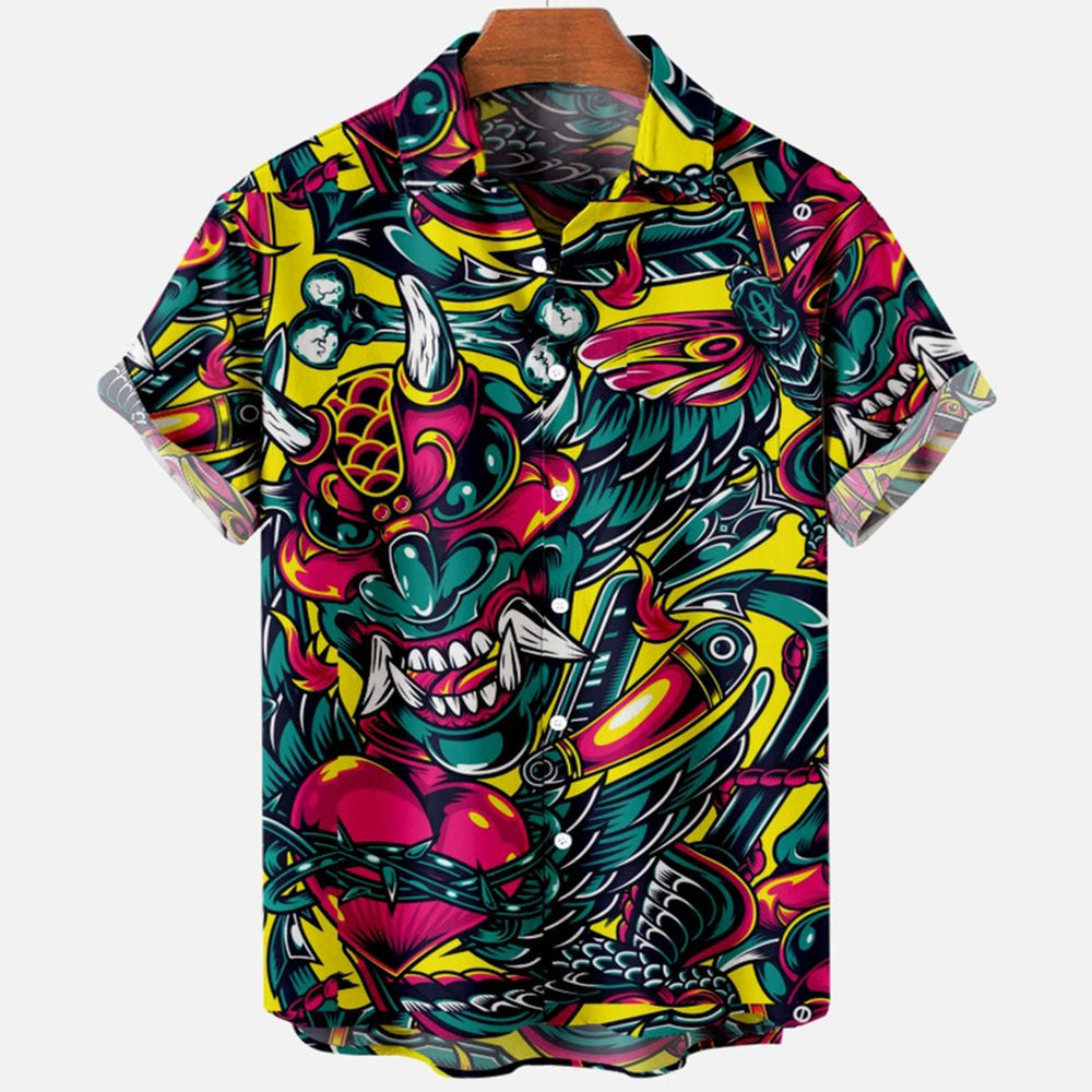 2022 Devil Horror 3D Printed Loose Hawaiian Shirt for Men
