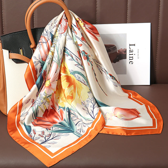Evarisluxe Silk Satin Square Scarf