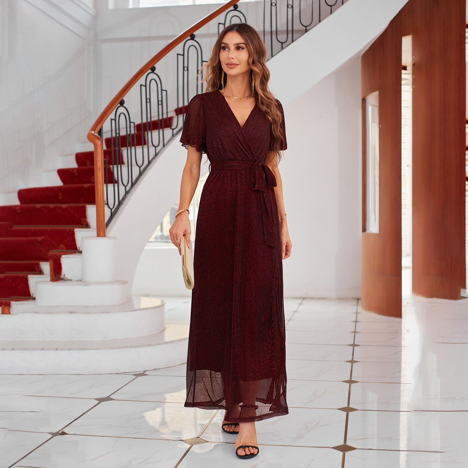The Celeste V-Neck Strap Dress | Evarisluxe