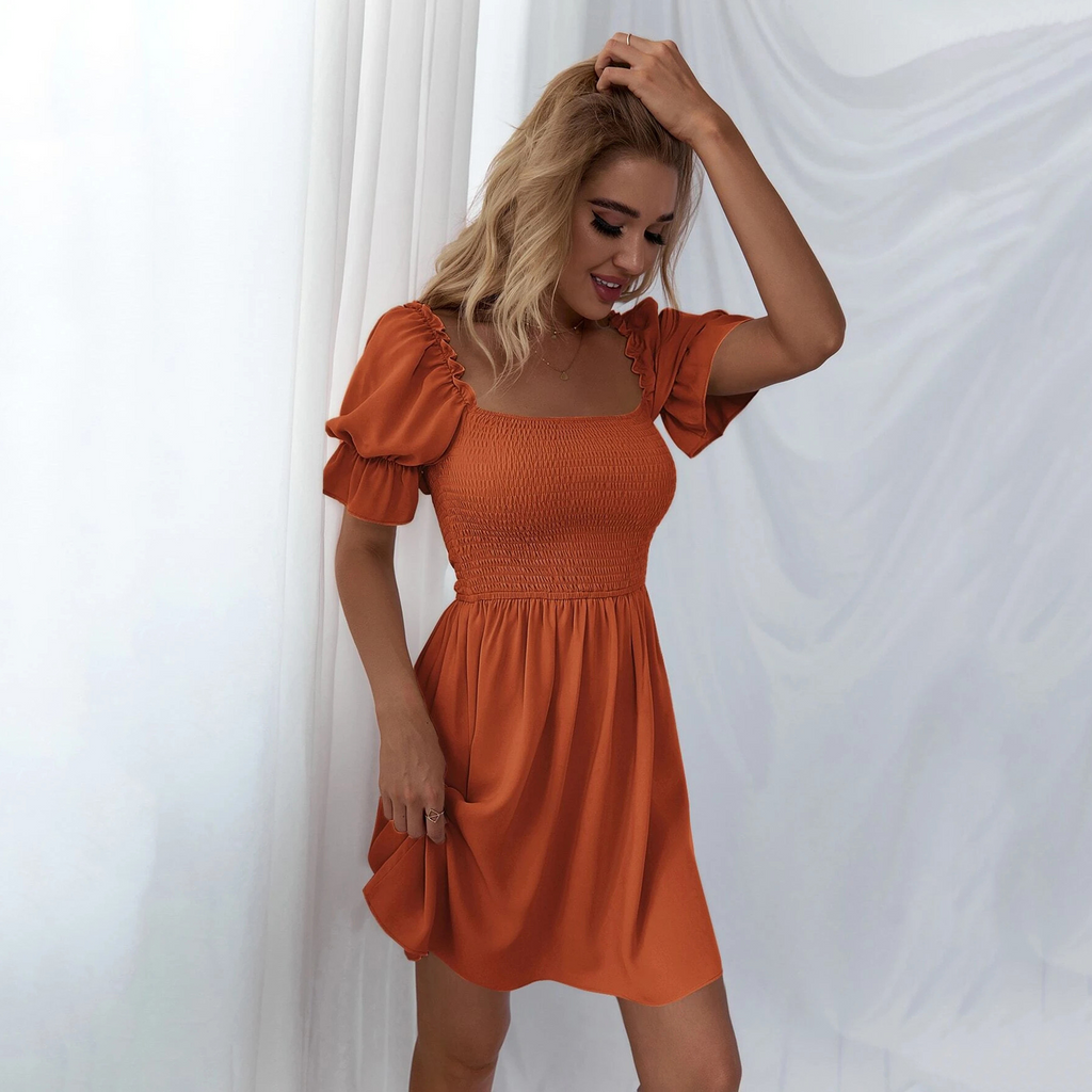EvarisLuxe Carré Square Neck A-Line Dress