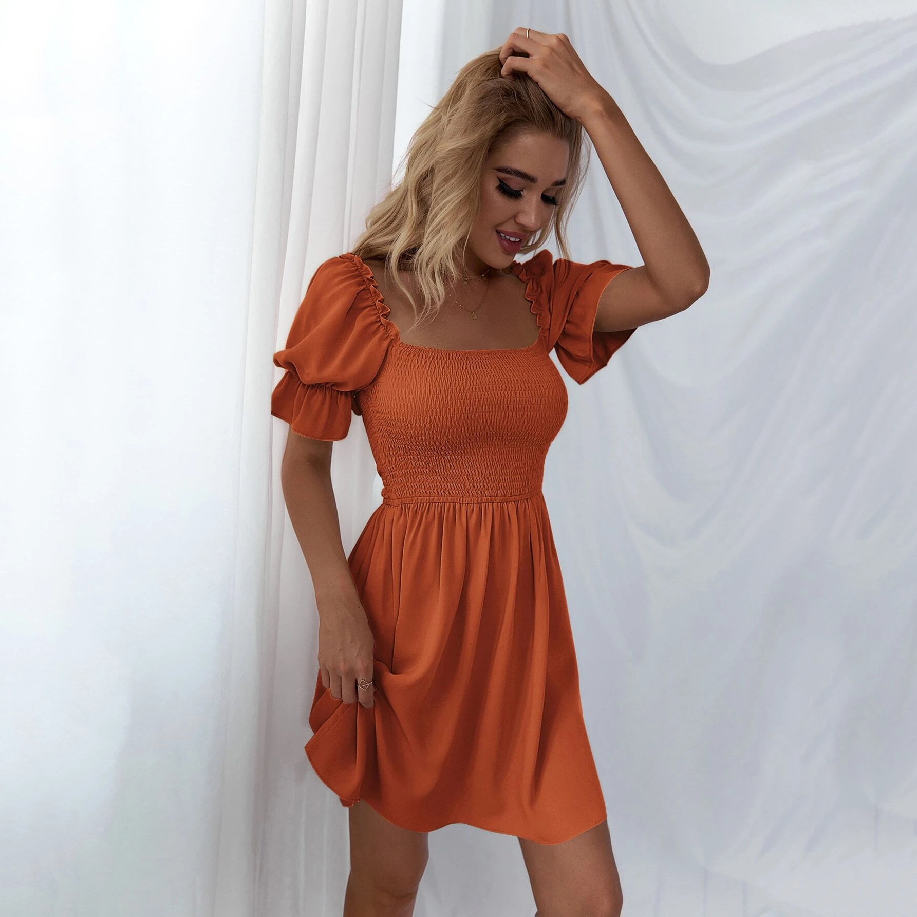 EvarisLuxe Carré Square Neck A-Line Dress